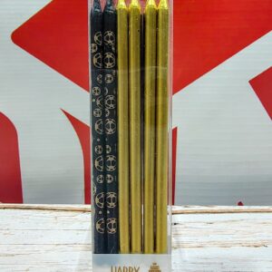 Velas Palito Estampada Dorada y Negra  12 cm. x 12 unid.IMP. 33349