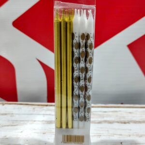 Vela Palito Estampada Dorada y Blanca 12 cm. x 12 unid. IMP. 33348