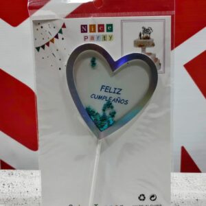 Topper Feliz Cumple Corazón con Confeti Rosa o Celeste IMP.16629