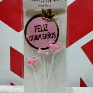 Topper Feliz Cumple Circular con Corona  Rosa / Celeste IMP. 16632