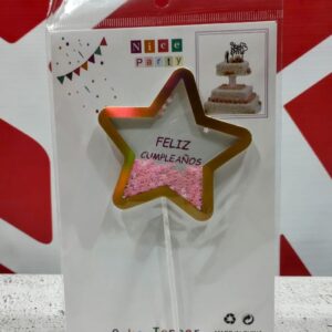 Topper Feliz Cumple Estrella con Confeti Rosa o Celeste IMP.16642