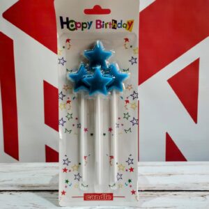 Velas Estrella con Palito CELESTE x 4 unid. IMP. 21891