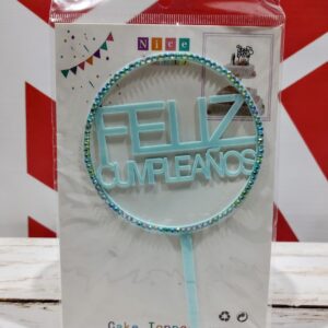 Topper Acrílico Feliz Cumple CELESTE con Strass IMP. 21795