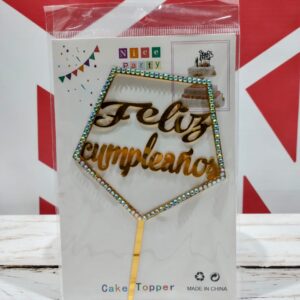 Topper Acrílico Feliz Cumple DORADO con Strass IMP. 21794