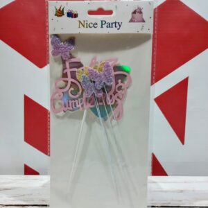 Topper Feliz Cumple Mariposa Tornasolada Rosa IMP. 16637