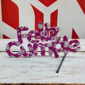 Topper Feliz Cumple Vinilo Premium Fucsia Corazones IMP.14584