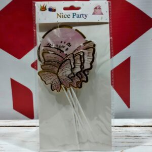 Topper "Feliz Cumpleaños" Cartón Mariposas Rosa con Dorado 27673