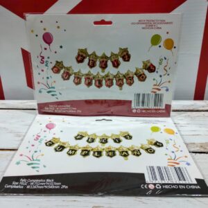 Globos Metalizado "Feliz Cumpleaños" Coronas negro - rojo IMP. 27636