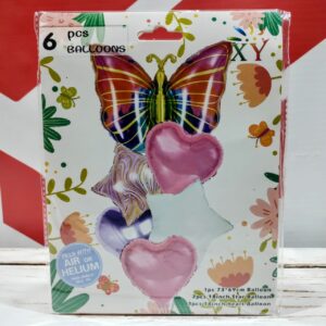 Set de 6 Globos Metalizados Mariposa, Estrellas y Corazón IMP.