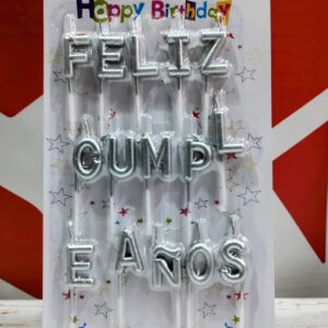 Velas Frase FELIZ CUMPLE Metalizadas PLATEADA IMP. 23845