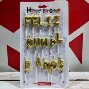 Velas Frase FELIZ CUMPLE Metalizadas DORADA IMP. 23844