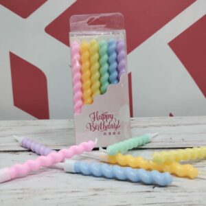 Velas Tirabuzón Pastel Multicolor con Portavelas x 6 Unid. IMP. 16648