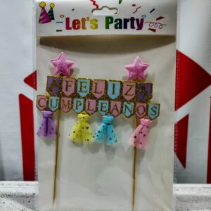 Topper Feliz Cumple Banderines con Estrellas Multicolor  IMP. 34809