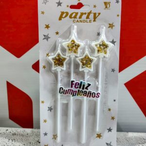 Vela Estrella Blanca Con Confeti Feliz Cumple Multicolor  x 4 unid. IMP. 37143