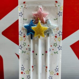 Velas Estrellas Gibreadas Multicolor con Palito x 4 Unid. IMP. 37093