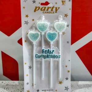 Vela Corazón Celeste Con Confeti  x 4 unid. IMP. 37150