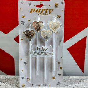 Vela Corazón Plateado Con Confeti  x 4 unid. IMP. 37149