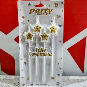 Vela Estrella Blanca Con Confeti  Feliz Cumple Dorado x 4 unid. IMP. 37141