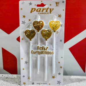 Vela Corazón Dorado Con Confeti  x 4 unid. IMP. 37148