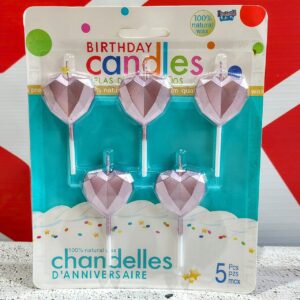 Vela Corazón Rosa Facetada x 5 unid. IMP. 37136