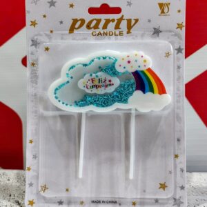 Vela Arcoíris Celeste Con Confeti  IMP. 37153