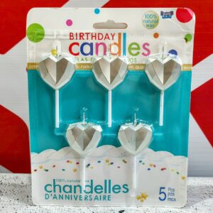 Vela Corazón Plateada Facetada x 5 unid. IMP. 37134