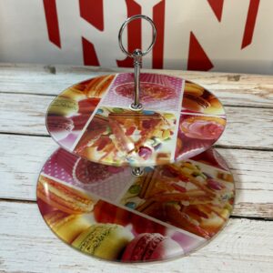 PLATO DE VIDRIO EXHIBIDOR DOBLE ESTAMPADO SWEET 25CM  DIAMETRO 43264