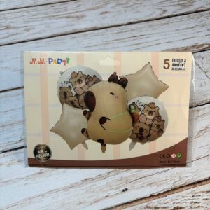 SET 5 GLOBOS METALIZADO CAPIBARA Y MOCHILA DE TORTUGA  IMP. 42982