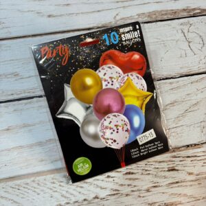 SET 10 GLOBO CORAZON ESTRELLA METALIZADO/CHROME/CONFETTI MULTICOLOR  IMP. 42985