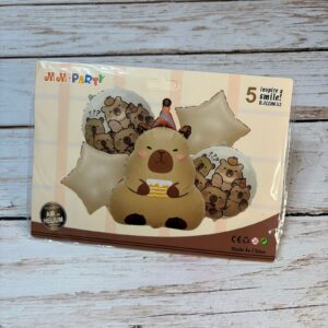 SET 5 GLOBOS METALIZADO CAPIBARA CON TORTA  IMP. 42983