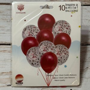 Set 10 Globos Rojo Látex Perlados y Confeti IMP. 41439