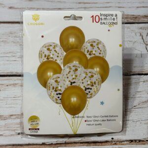 Set 10 Globos Dorados Látex Perlados y Confeti IMP. 41438