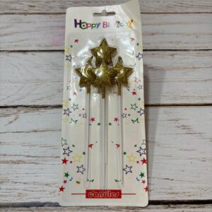 Velas Estrellas Gibreadas Dorada con Palito x 4 Unid. IMP. 38418