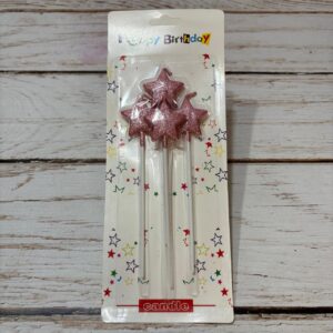 Velas Estrellas Gibreadas Rosa con Palito x 4 Unid. IMP. 38419