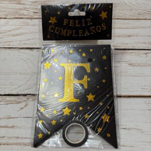 Cartel Feliz Cumple Negro Estrellas Doradas IMP. 38360