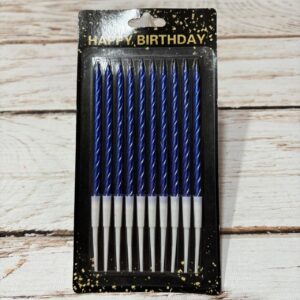 Vela Metalizada Torneada Azul con Portavela 13 cm. x 10 unid. IMP 38470