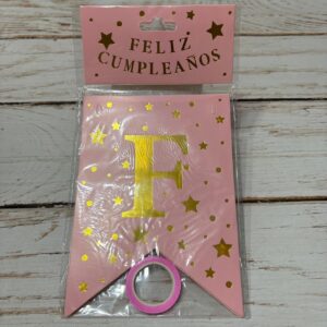 Cartel Feliz Cumple Rosa  Estrellas Doradas IMP. 38359