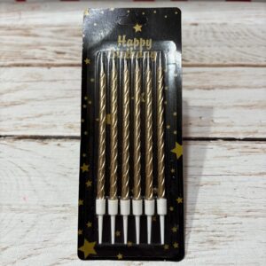 Vela Metalizada Torneada Champagne con Portavela 13 cms x 6 unid. IMP 38464