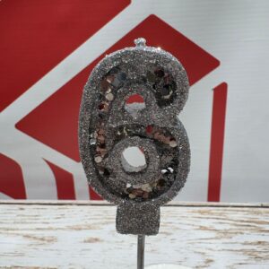 VELA NUMERO 6 GIBREADA CON PALITO 20 CM PLATEADO IMP