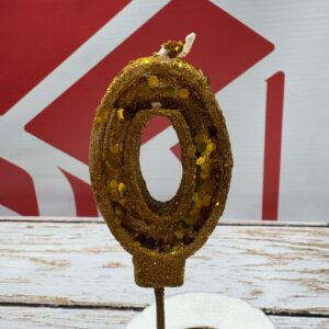 VELA NUMERO 0 GIBREADA CON PALITO 20 CM DORADO IMP.