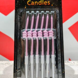 Vela Metalizada Resorte  Rosa 12 Cm. c/Portavela 6 Unid. IMP.44698