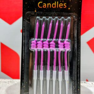 Vela Metalizada Resorte  Fucsia 12 Cm. c/Portavela 6 Unid. IMP. 44635