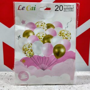 Set  20 Globos Látex Confetti Tricolor Rosa/Dorado/Blanco - IMP.  46439