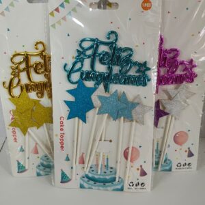 Cake Topper Feliz Cumpleaños Estrella x 7 Unid. Colores Surtidos IMP. 52294