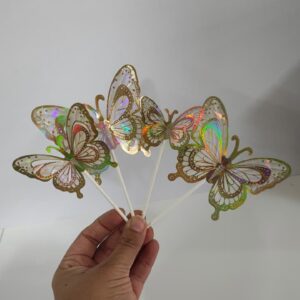 Cake Topper Mariposas Tornasoladas c/Dorado x 6 unid. IMP. 52414