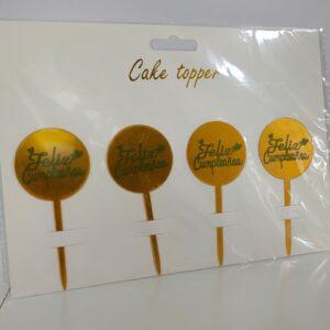 Cake Topper Feliz Cumpleaños Círculos x 4 Unid. Dorado IMP. 52292