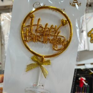 Cake Topper Happy Birthday Metalizado Círculos Dorados IMP. 52412