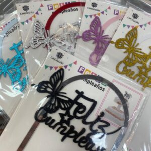 Cake Topper Feliz Cumpleaños Mariposa Gibreado Con Arco Colores VARIOS IMP. 52296