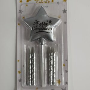Vela Estrella Feliz Cumpleaños x 5 Unid. Plateada IMP.  46447