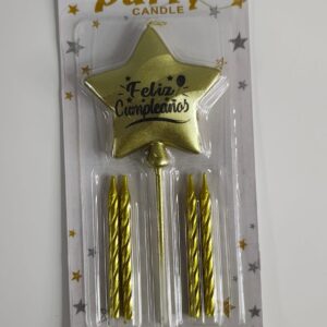 Vela Estrella Feliz Cumpleaños x 5 Unid. Dorada  IMP.   46445